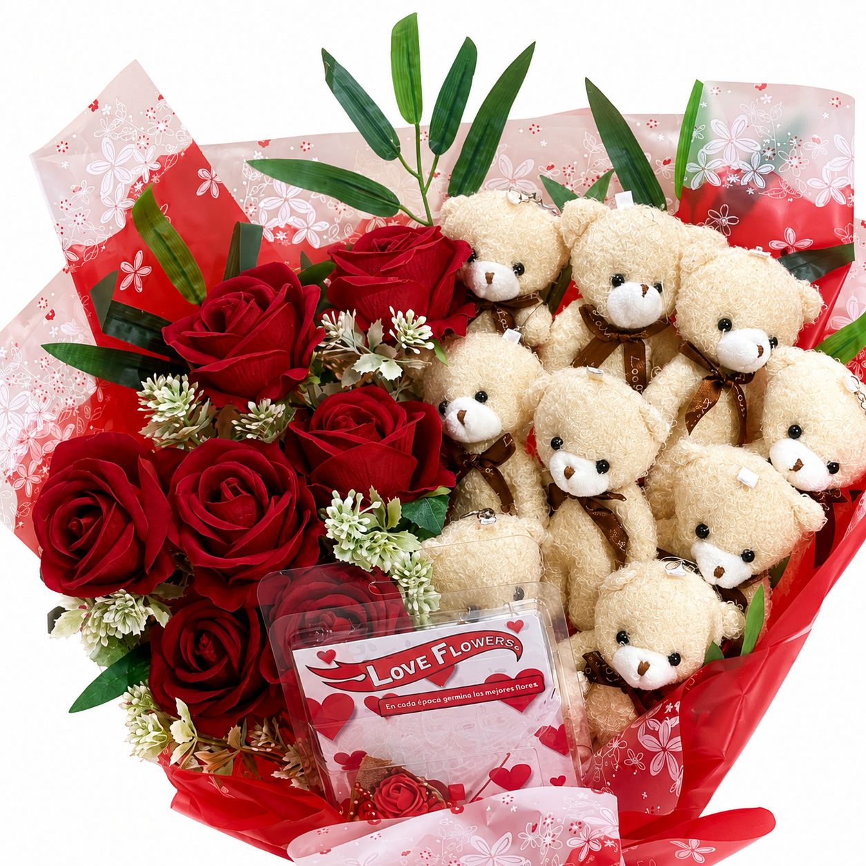 Premium Kırmızı Gül ve Sevimli Peluş Ayıcık Buketi