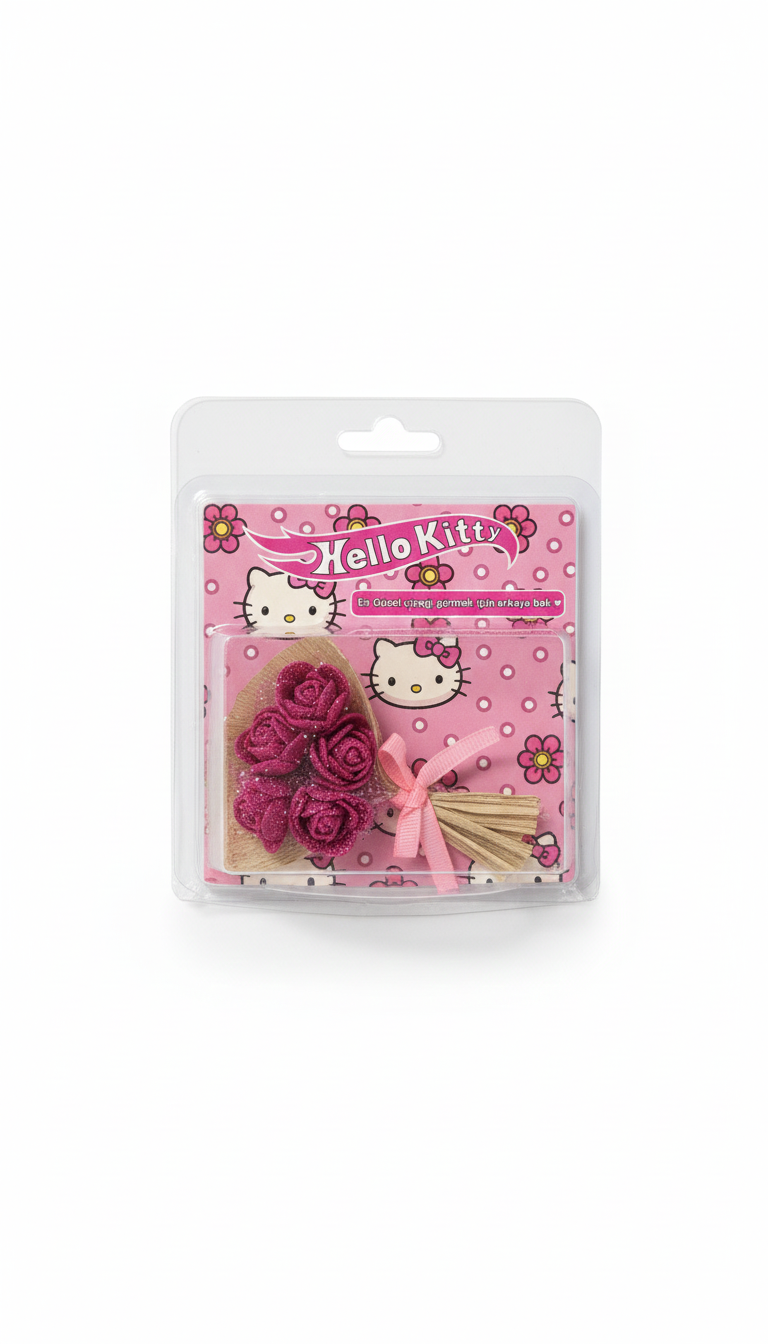 Hello Kitty Premium Simli Pembe Gül Mini Buket