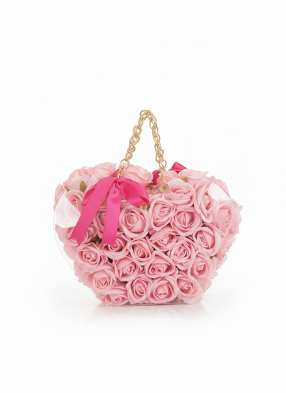 VIP Pembe Kadife Güllü Kalpli Çanta