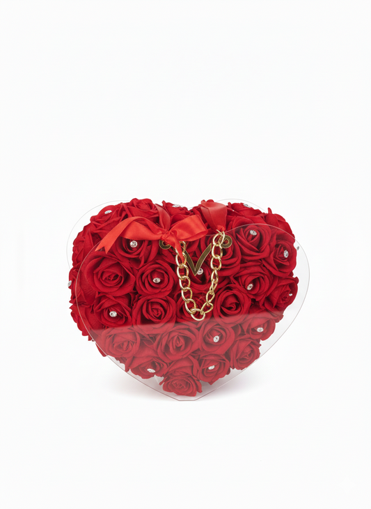 VIP Kırmızı Kadife Güllü Kalpli Çanta
