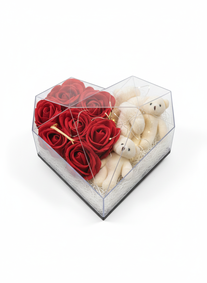 Premium Özel Tasarım Ayıcıklı Gül Aranjmanı - Kırmızı