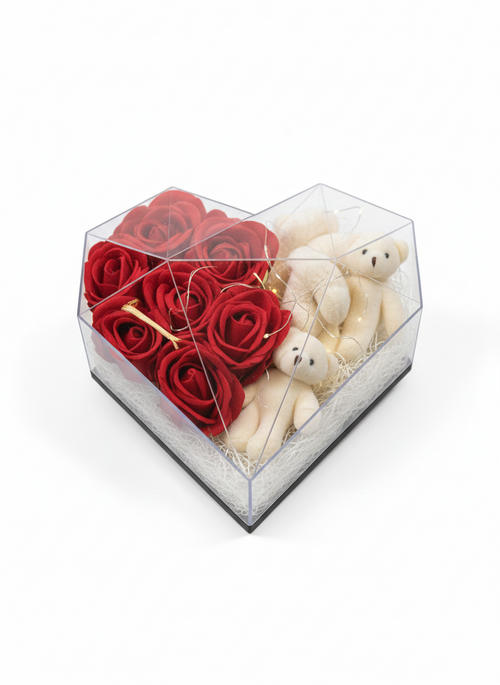 Premium Özel Tasarım Ayıcıklı Gül Aranjmanı - Kırmızı