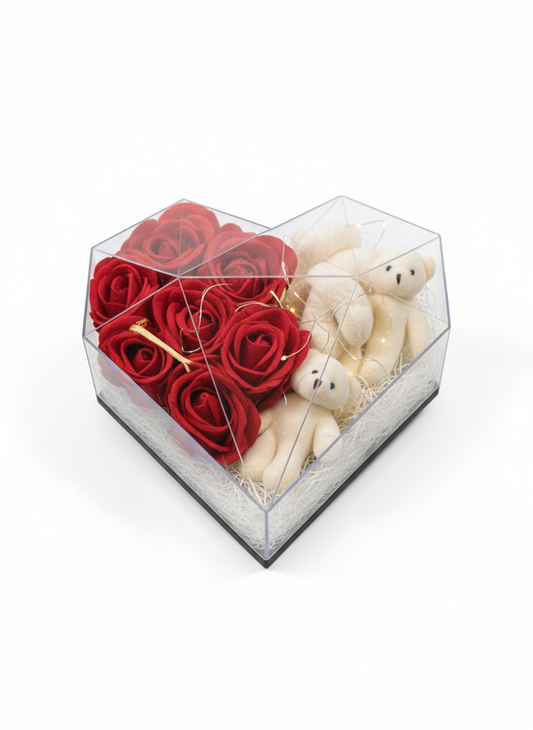 Premium Özel Tasarım Ayıcıklı Gül Aranjmanı - Kırmızı