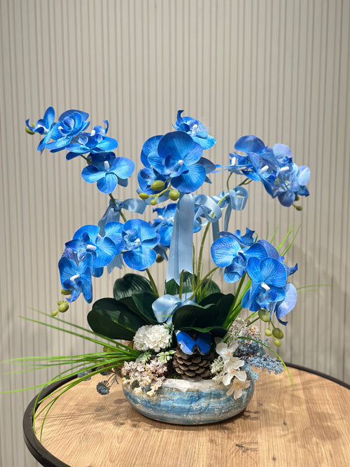 Mavi Orkide Aranjmanı | Lüks Yapay Çiçek Dekoru & Hediye Aranjmanı 💙