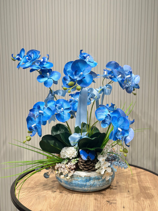 Mavi Orkide Aranjmanı | Lüks Yapay Çiçek Dekoru & Hediye Aranjmanı 💙