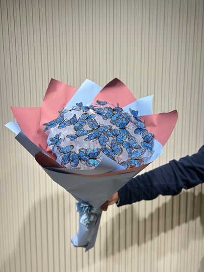 Mavi Çift Kanatlı Işıklı Kelebek Buketi | 35 Adet LED Işıklı Kelebek Tasarımı 💙🦋