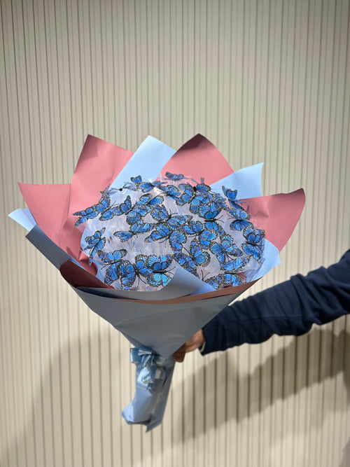 Mavi Çift Kanatlı Işıklı Kelebek Buketi | 35 Adet LED Işıklı Kelebek Tasarımı 💙🦋