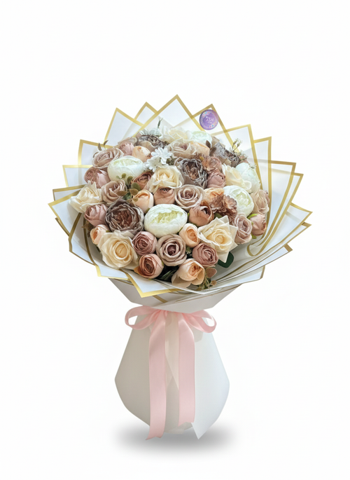 Krem ve Kahve Boheme Gül Buketi – Lüks ve Zamansız Tasarım