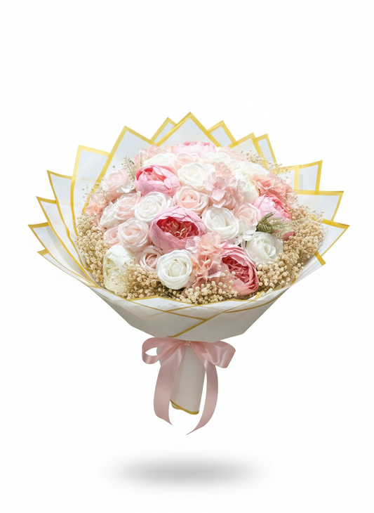 Somon Aşkı Buketi 🌸 | Pembe Şakayık & Ortanca ile Zarafetin En Tatlı Hali