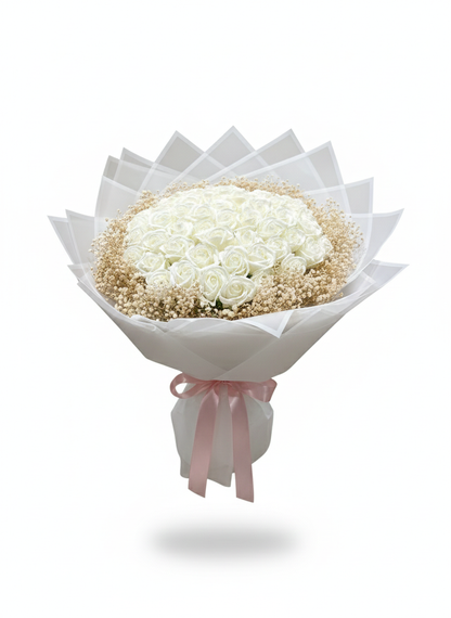 50’li Beyaz Kokulu Sabun Gül Buketi | Zarif ve Kalıcı Hediye Seçeneği 🤍