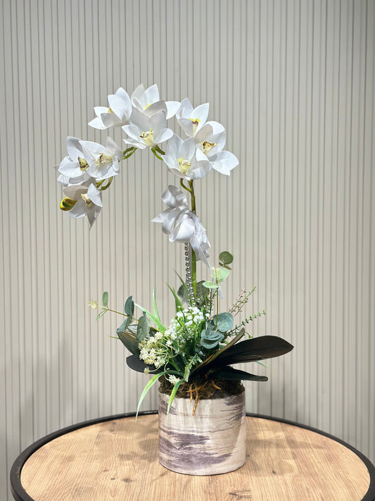 Tek Dal Pembe Orkide | 1. Kalite İthal Islak Dokulu Seramik Vazoda Yapay Aranjman 🌸