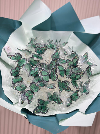 Yeşil Çift Kanatlı Işıklı Kelebek Buketi | 35 Adet LED Işıklı Kelebek Tasarımı 💚🦋