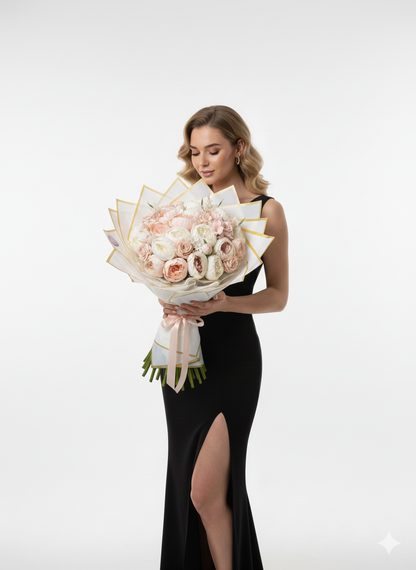 Somon Zarafeti Buketi ✨ | Şakayık & Erengül ile Soft Premium Tasarım