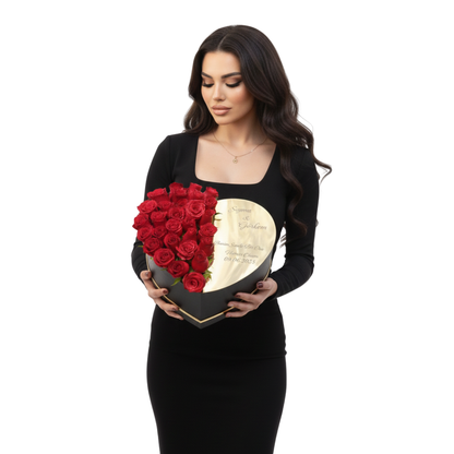 Bir Kalp, Bir Ömür – İsimli Pleksi Detaylı Kırmızı Gül Kutusu