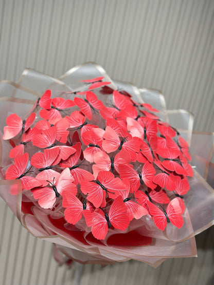 Işıklı Kırmızı Kelebek Buketi | 35 Adet Tek Kanatlı Kelebek Tasarımı 🦋✨