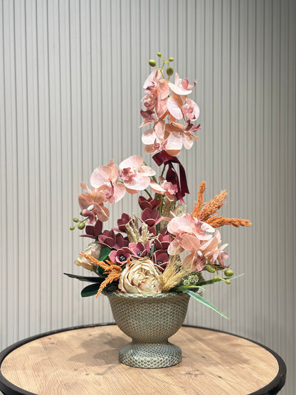 2 Dal Somon Orkide | 1. Kalite İthal Islak Dokulu Özel Seramik Vazoda Yapay Aranjman 🌸