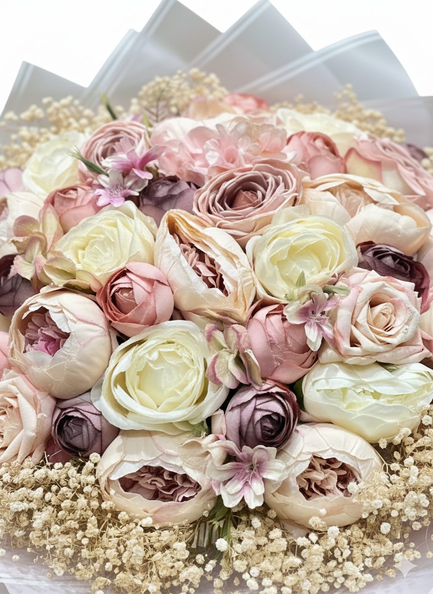 Romantik Pastel Buketi 💞 | Şakayık & Erengül ile Zamansız Zarafet