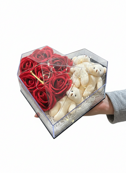 Premium Özel Tasarım Ayıcıklı Gül Aranjmanı - Kırmızı