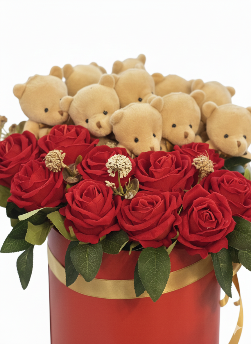 Kalbim Sana Emanet – Ayıcıklı Kırmızı Gül Kutusu