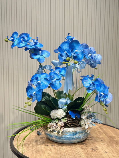 Mavi Orkide Aranjmanı | Lüks Yapay Çiçek Dekoru & Hediye Aranjmanı 💙