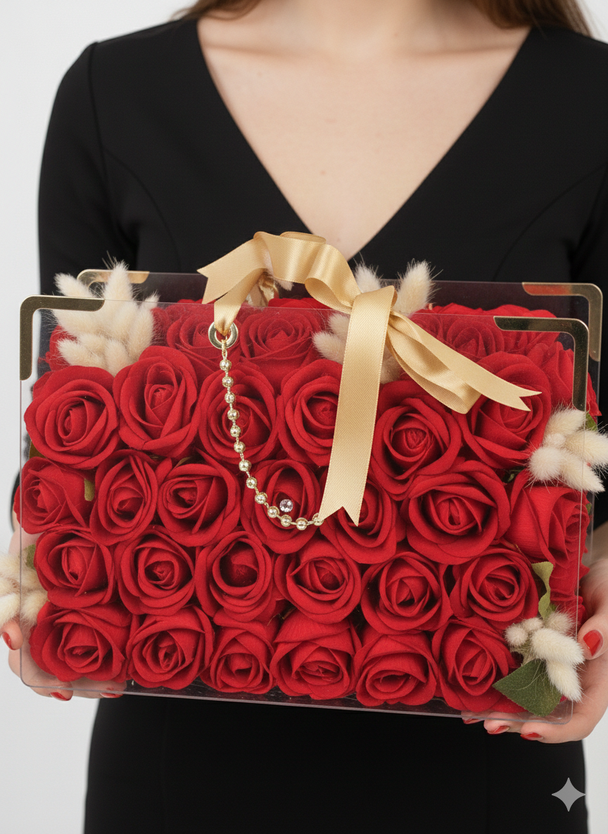 VIP Kırmızı Kadife Güllü Çanta