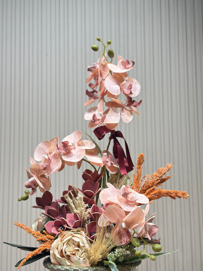 2 Dal Somon Orkide | 1. Kalite İthal Islak Dokulu Özel Seramik Vazoda Yapay Aranjman 🌸