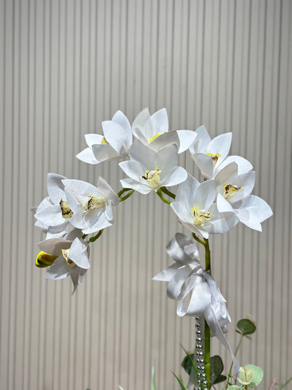 Tek Dal Pembe Orkide | 1. Kalite İthal Islak Dokulu Seramik Vazoda Yapay Aranjman 🌸