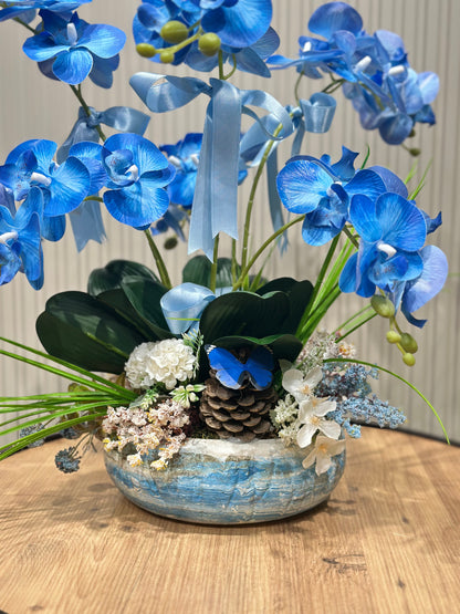 Mavi Orkide Aranjmanı | Lüks Yapay Çiçek Dekoru & Hediye Aranjmanı 💙