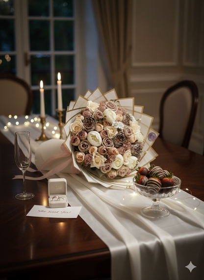 Krem ve Kahve Boheme Gül Buketi – Lüks ve Zamansız Tasarım