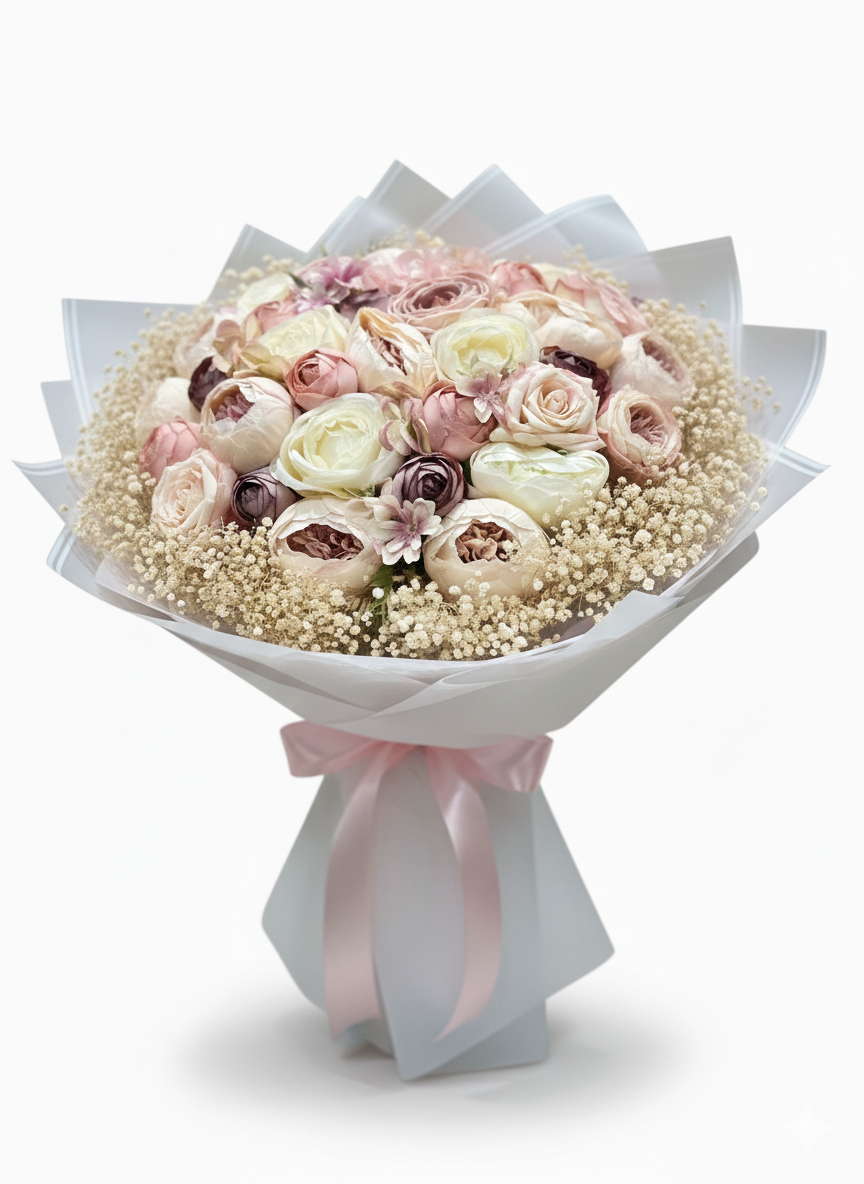 Romantik Pastel Buketi 💞 | Şakayık & Erengül ile Zamansız Zarafet