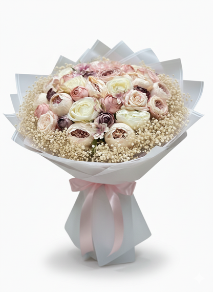 Romantik Pastel Buketi 💞 | Şakayık & Erengül ile Zamansız Zarafet