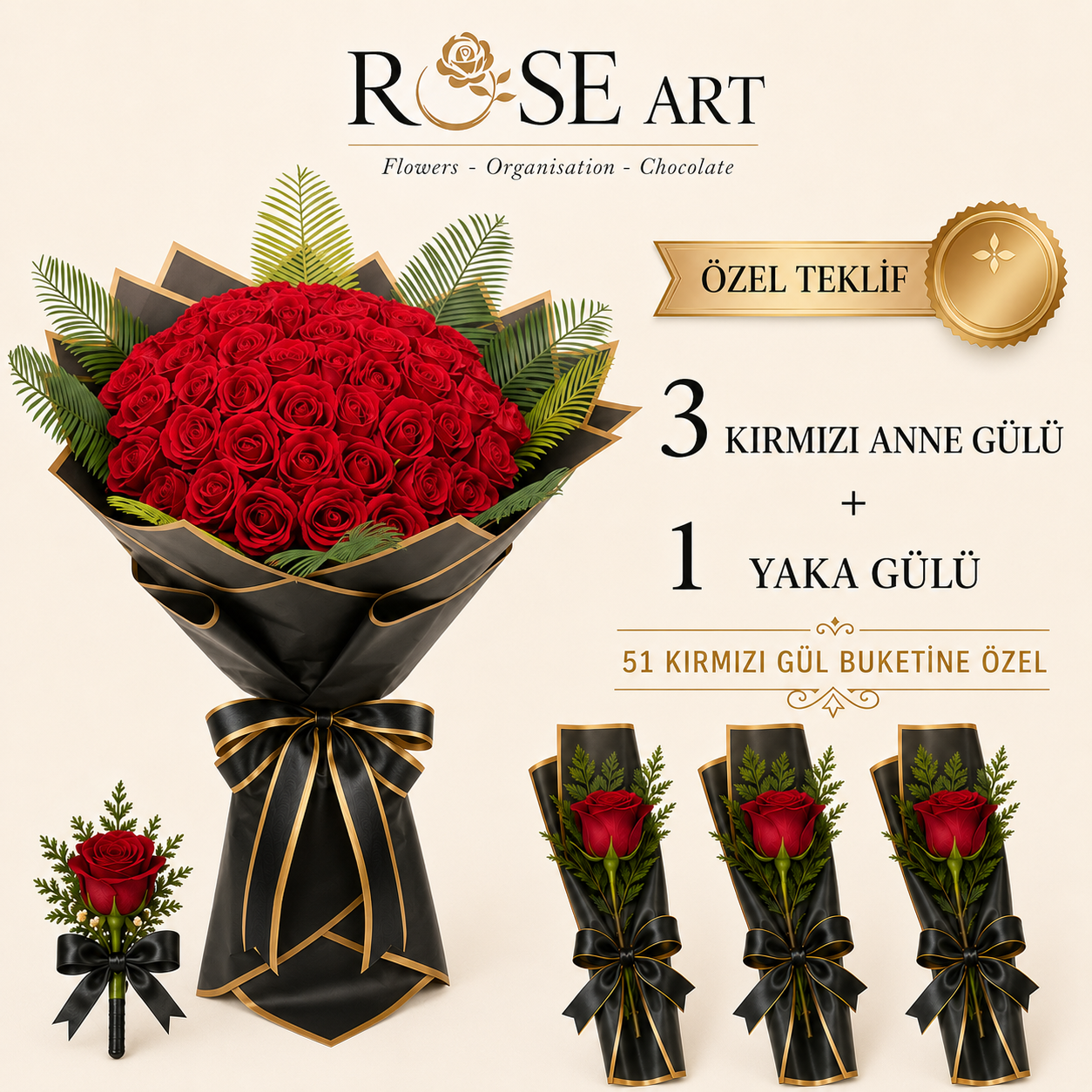 51 Kırmızı Gül Buketi | Siyah Gold Ambalajlı Gösterişli Kız İsteme ve Özel Gün Çiçeği