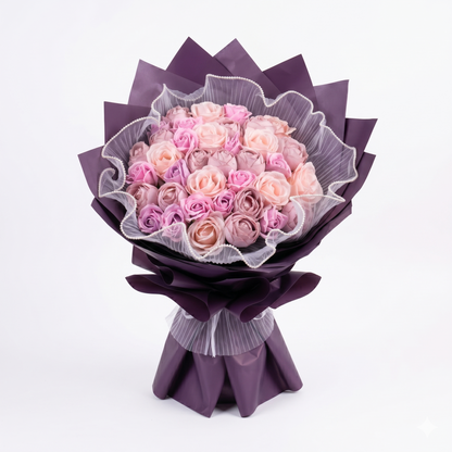 Premium Pembe & Lila Gül Buketi | Gösterişli Kız İsteme, Söz ve Nişan Çiçeği