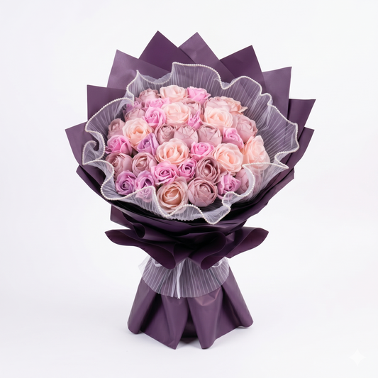 Premium Pembe & Lila Gül Buketi | Gösterişli Kız İsteme, Söz ve Nişan Çiçeği