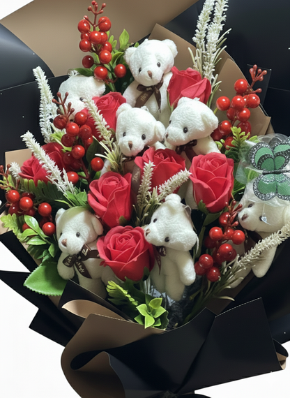 Ayıcıklı & Kırmızı Gül Özel Tasarım Buketi – Premium Seri