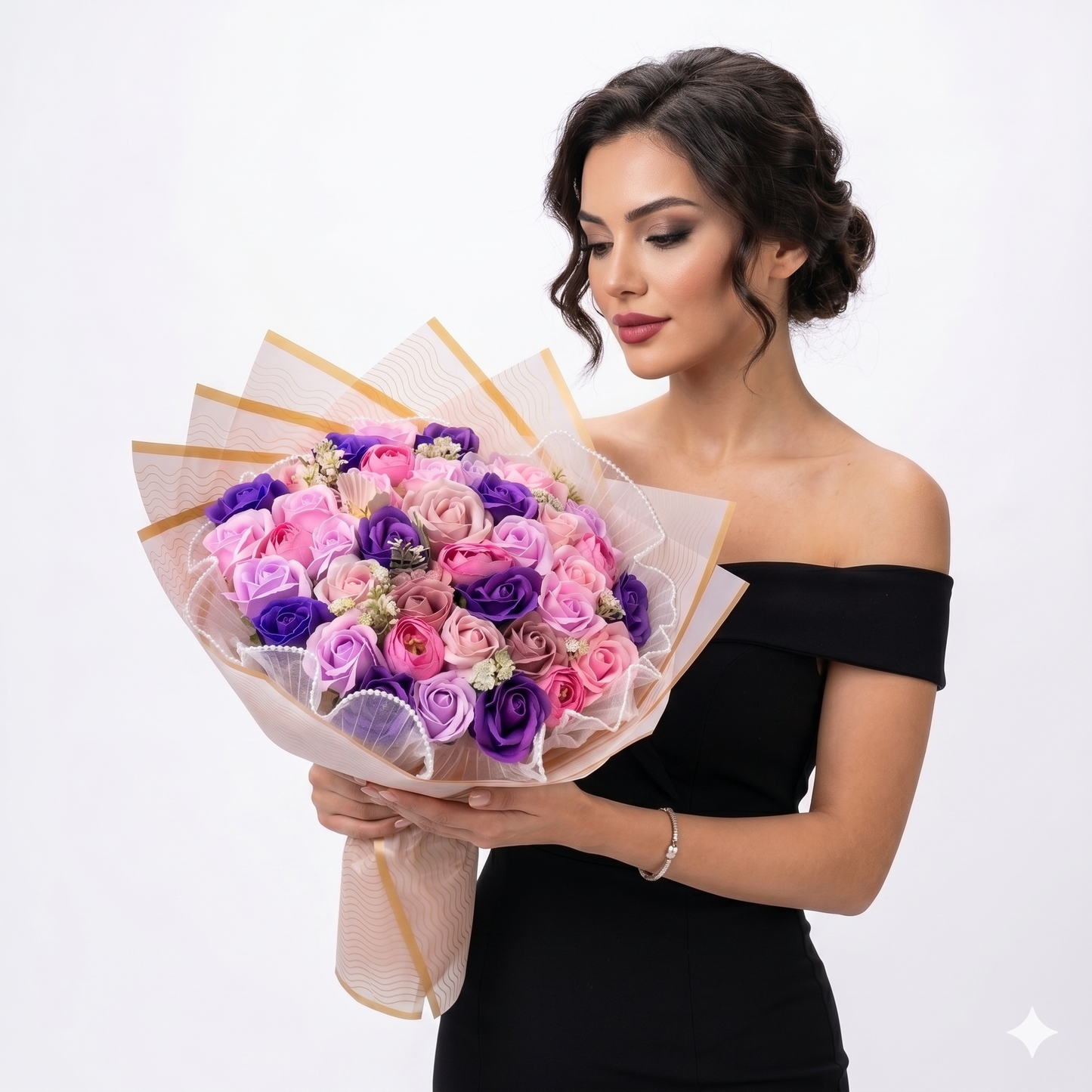 Premium Mor & Pembe Gül Buketi | Lila Detaylı Gösterişli Özel Gün Çiçeği