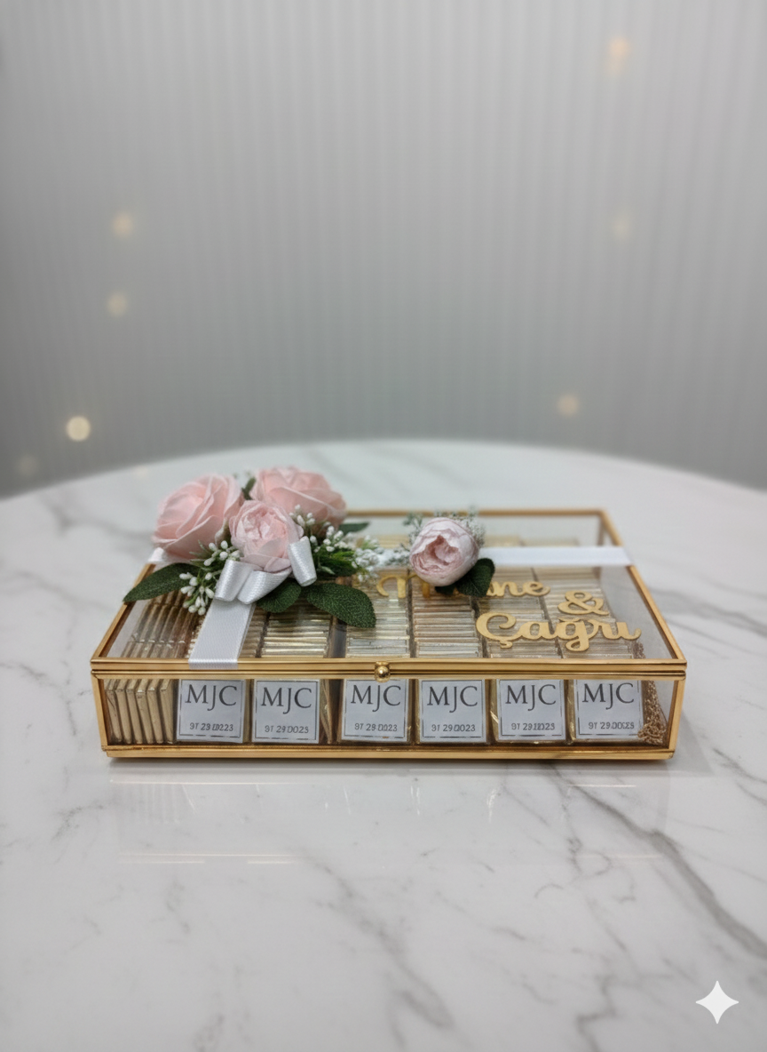 Romantik Şakayık & Gül Aranjmanlı Nişan Buketi ve Çikolata Seti