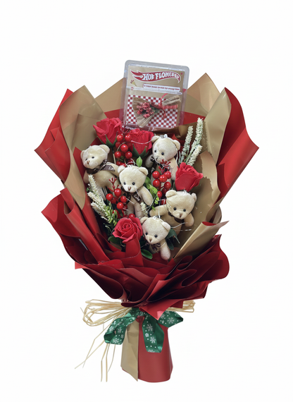 💕 Ayıcıklı & Kırmızı Gül Buketi