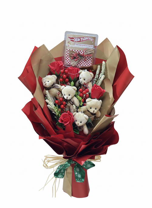 💕 Ayıcıklı & Kırmızı Gül Buketi