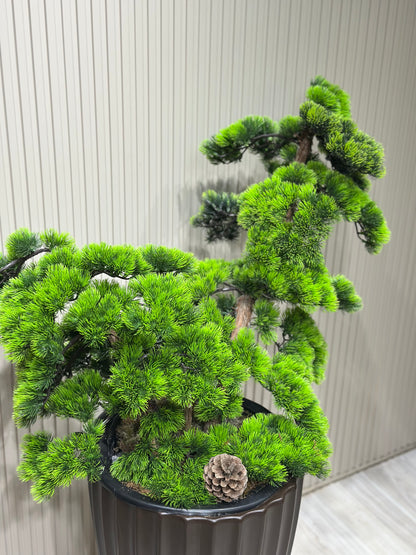 120 cm Çift Dal Bonsai Ağaç | Lüks Siyah Saksıda Gerçek Görünümlü Yapay Ağaç 🌿