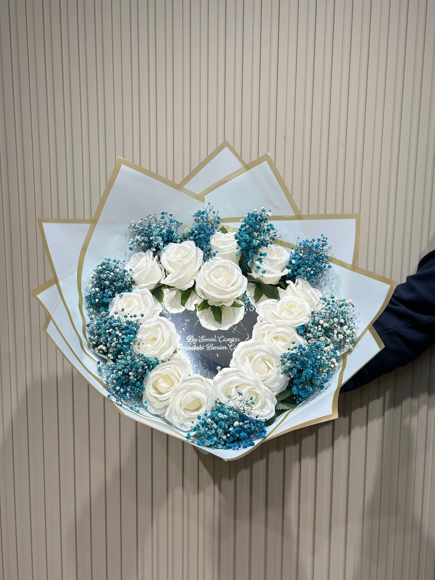 Ayna Buket - Beyaz Gül & Mavi Cipso