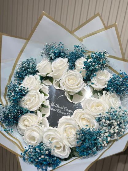 Ayna Buket - Beyaz Gül & Mavi Cipso