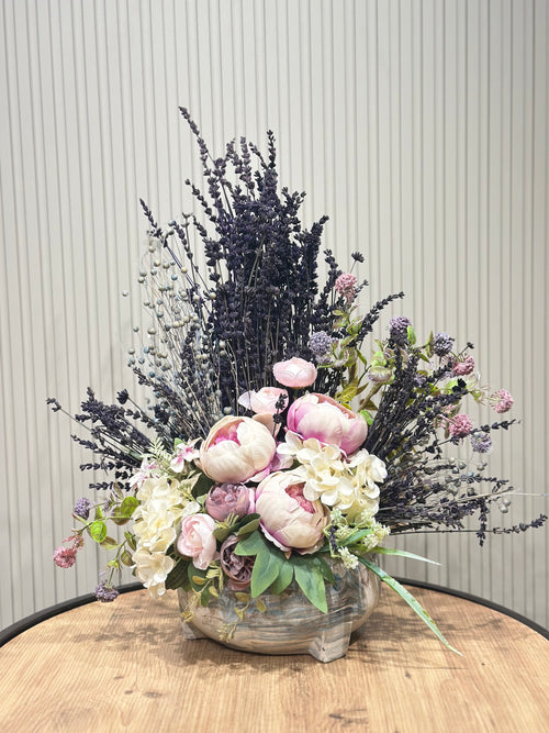 Lavanta ve Şakayık Aranjmanı | Seramik Vazoda Premium Yapay Çiçek 💜