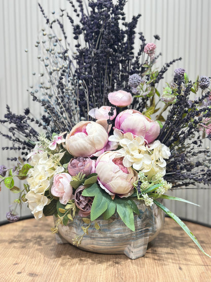 Lavanta ve Şakayık Aranjmanı | Seramik Vazoda Premium Yapay Çiçek 💜