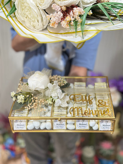 Beyaz Şakayık & Gül Buketi ve Çikolata Seti