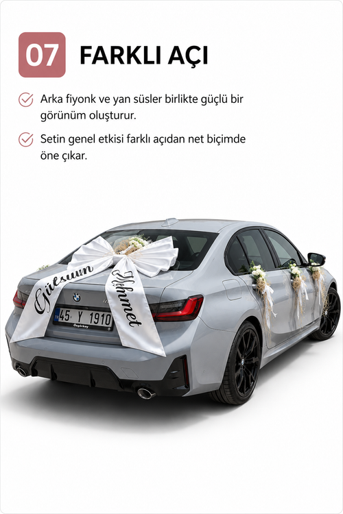 Beyaz Lilyum Gül Rafya Gelin Arabası Süsleme Seti | Fiyonklu/Fiyonsuz