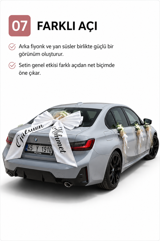 Beyaz Lilyum Gül Rafya Gelin Arabası Süsleme Seti | Fiyonklu/Fiyonsuz