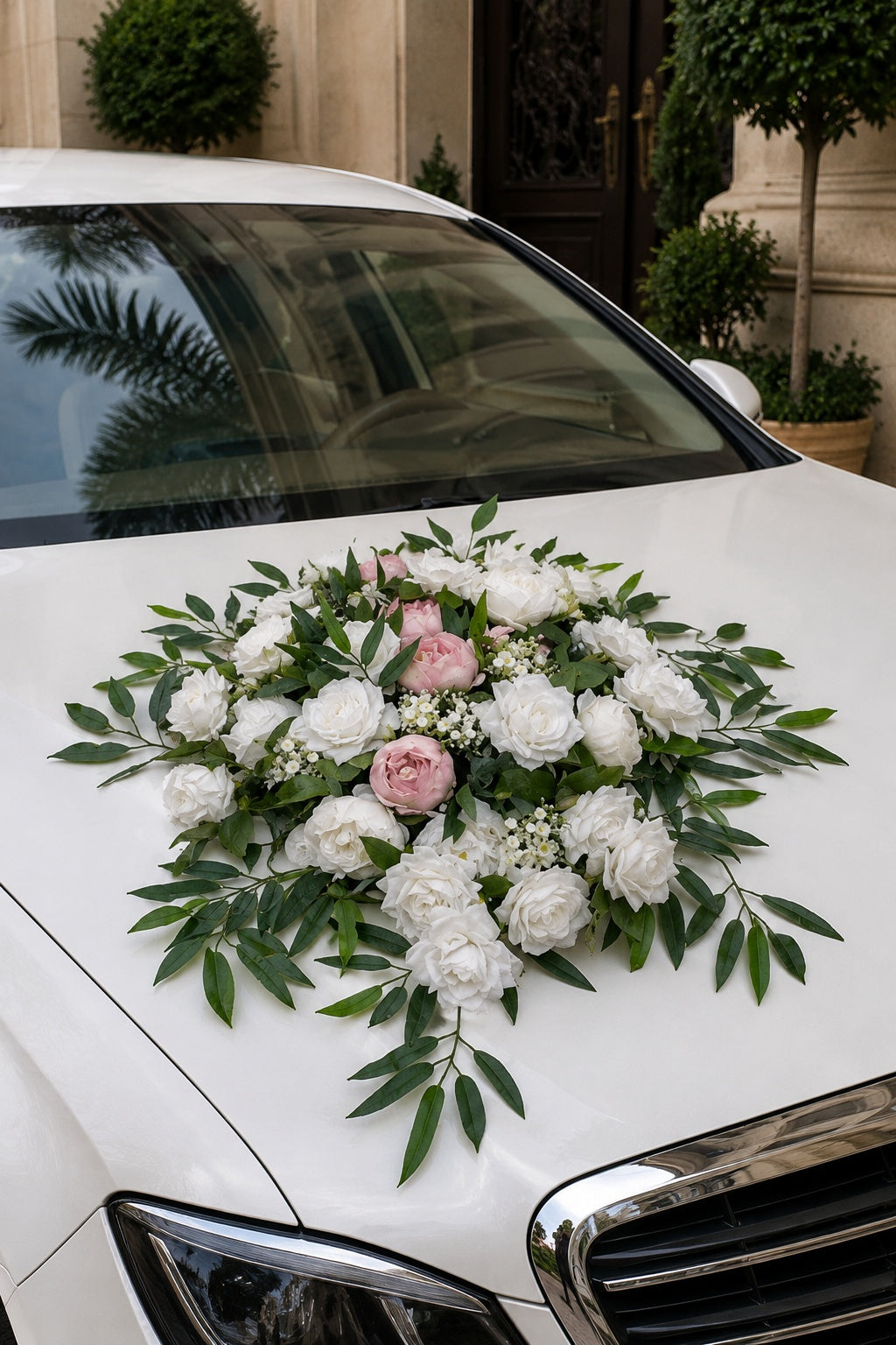 Beyaz Pembe Gelin Arabası Süsleme Seti - Görsel 2