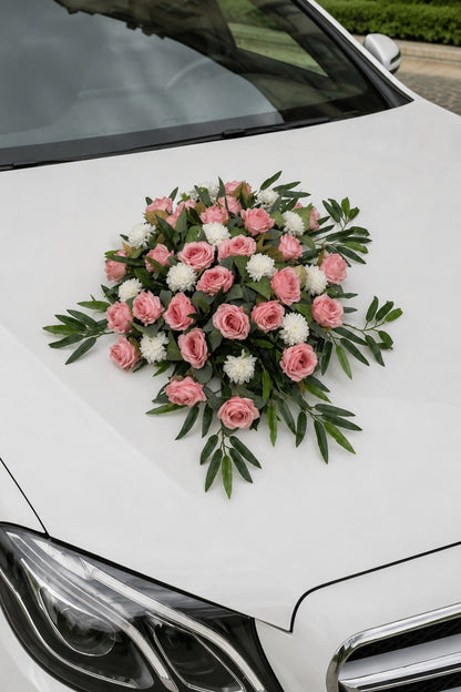 Pembe Beyaz Gelin Arabası Süsleme Seti - Görsel 3