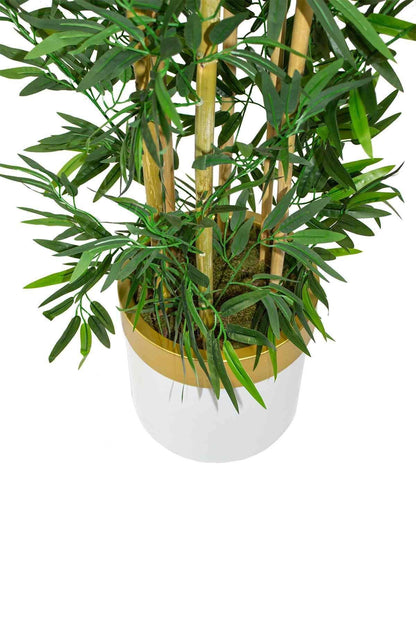 Yapay Bambu Ağacı 185 cm 🌿 | Beyaz-Gold Saksılı Premium Dekoratif Bitki